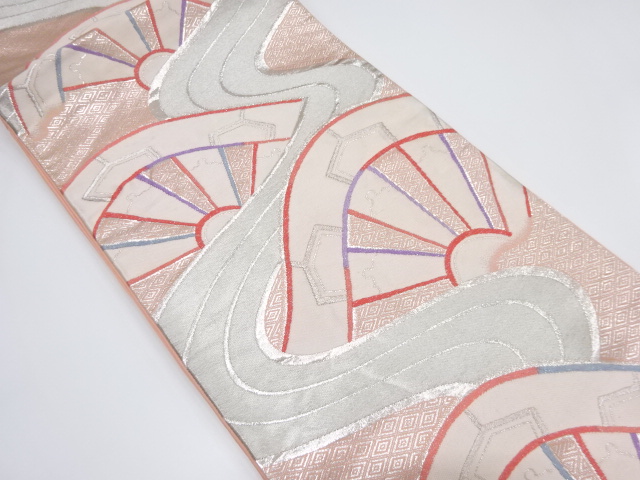 流水に片輪車模様織出し袋帯